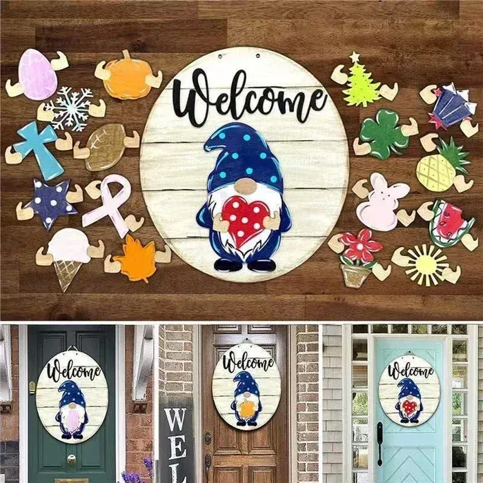 🎉-Cute 3D Seasonal Interchangeable Gnome Door Hanger